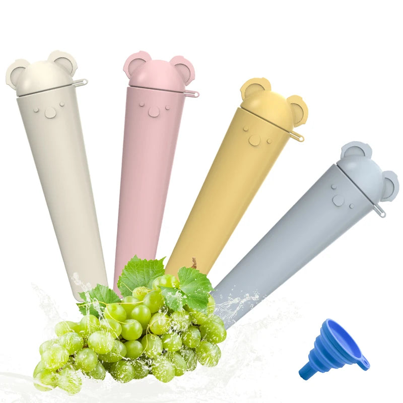 BPA Free Food-grade Silicone Ice Lolly Ice Cream Mould  Non-stick Cute Ice Cube Tray Kid Hand-held Popsicle Mold with Lid