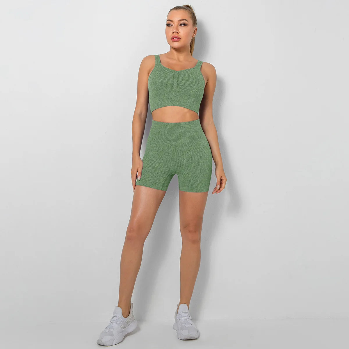 GC Ribbed Yoga Set Leggins Para Mujer Push up Conjuntos De Ropa Deportiva Para Mujer Ribbed Workout Set Conjunto Yoga