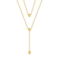 18K Gold Ball Charm Necklace - Double Layered Minimalist Long Chain Stainless Steel Women's Jewelry