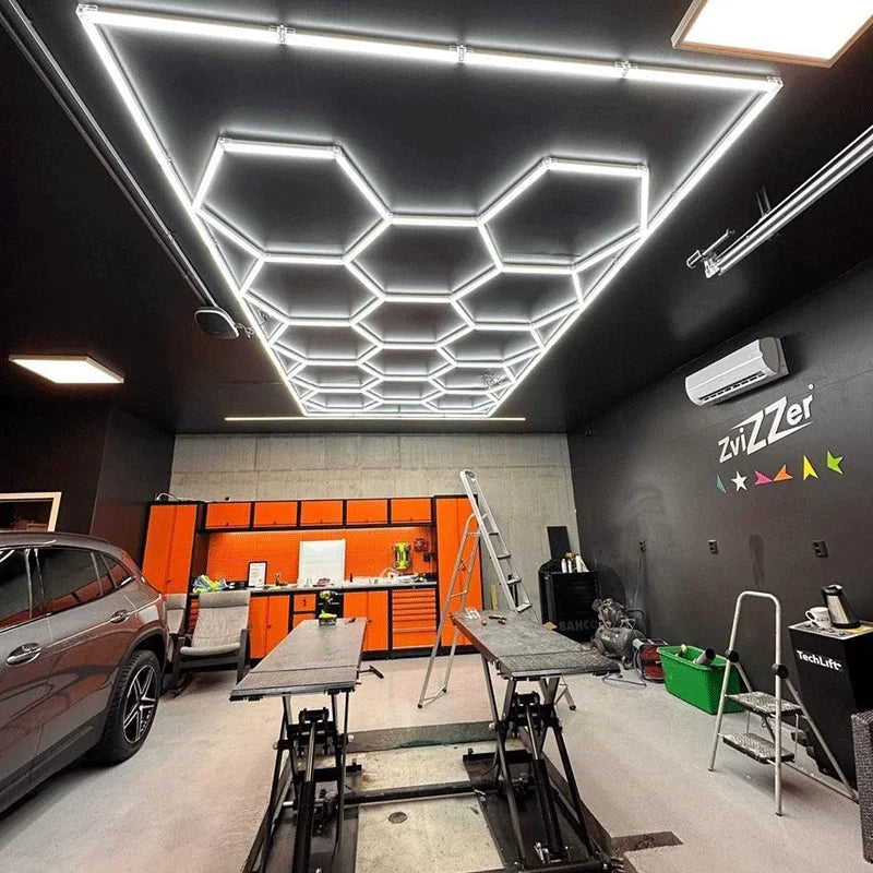 Factory Sell Hexagonal Grid Led Light Honeycomb Garage Lamp Led Hexagon Morden Ceiling Lights for Auto Detailing Shop Garage