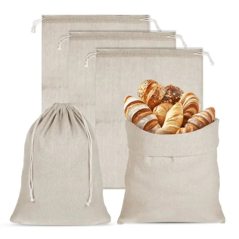12x15 Inch Unbleached Loaves Pastries Bags Handmade Food Storage for Bakery Linen Reusable Drawstring Bread Bags