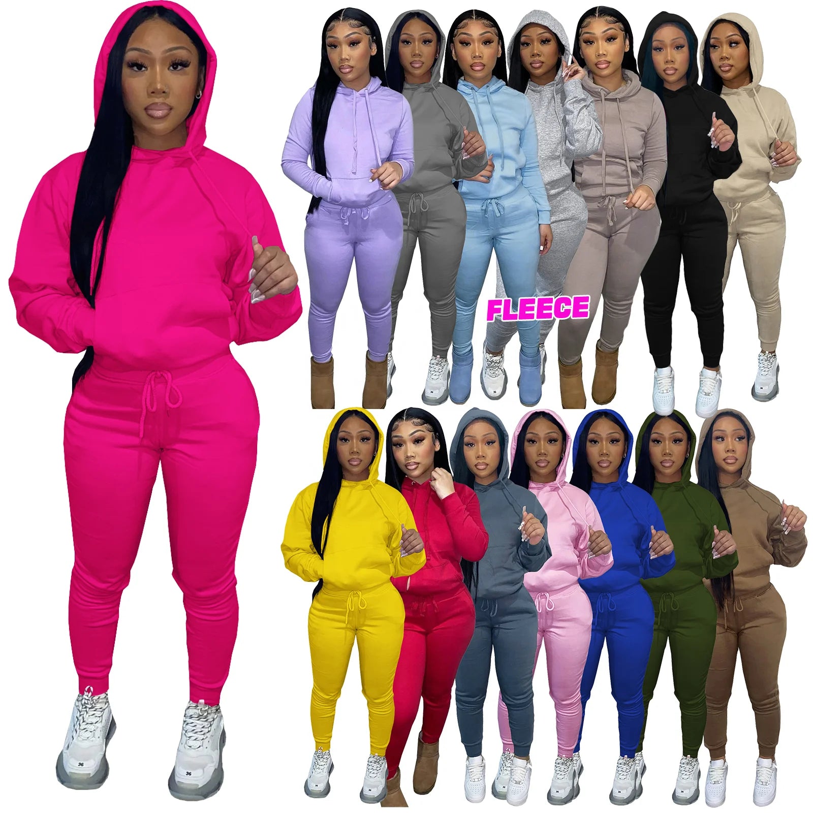 XS-3XL Sets for Women Fall Women Clothes Long Sleeve Jogger Woman Fleece Thick Cotton Sweatsuit Hoodie Set
