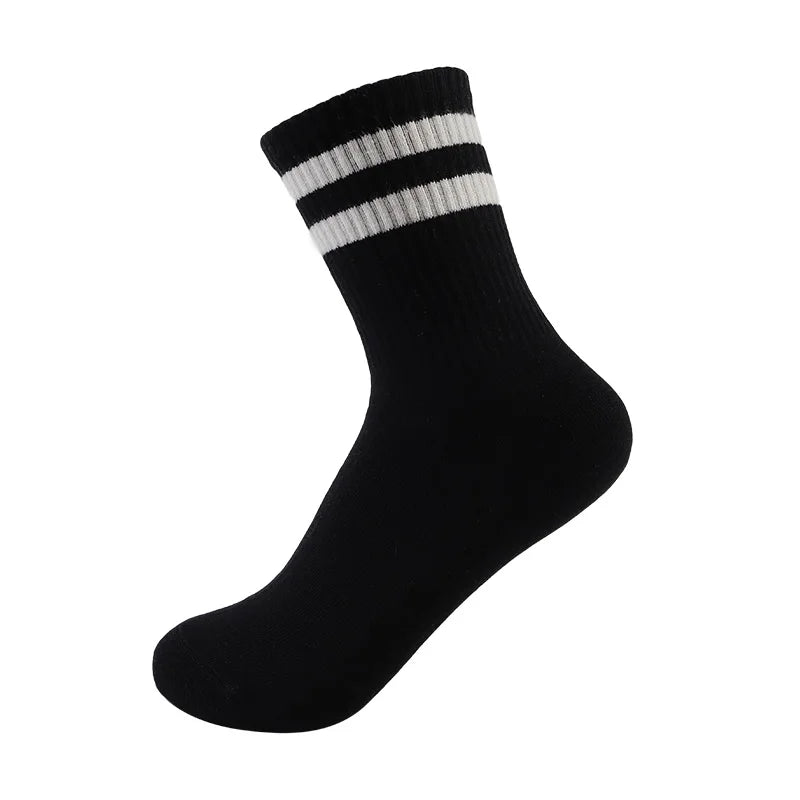10 Pairs Striped Rib Gym Stripe Student Uniform Socks for Lady Sporty Socks