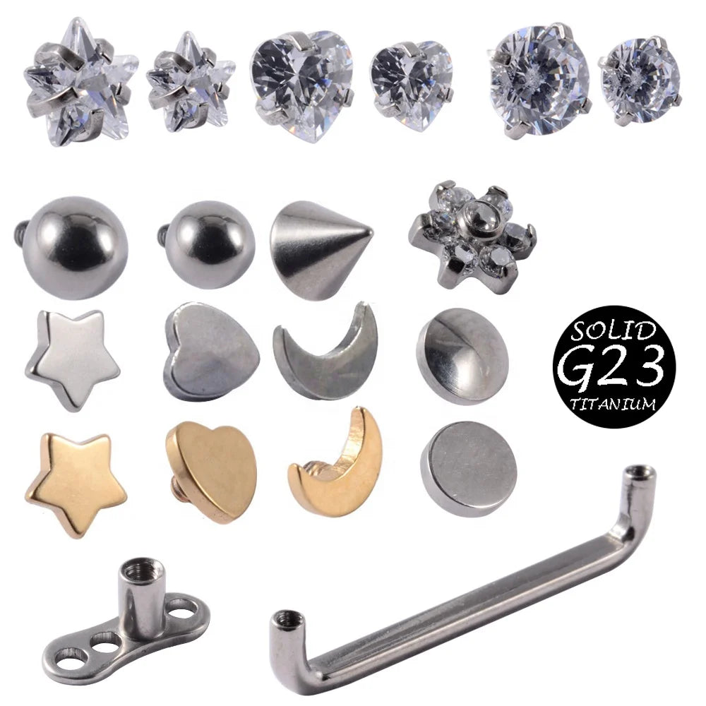 G23 Titanium Dermal Anchor Wedding Suitable Crystal Surface Barbell Piercing Body Jewelry Tattoo Hide in Skin Wholesale