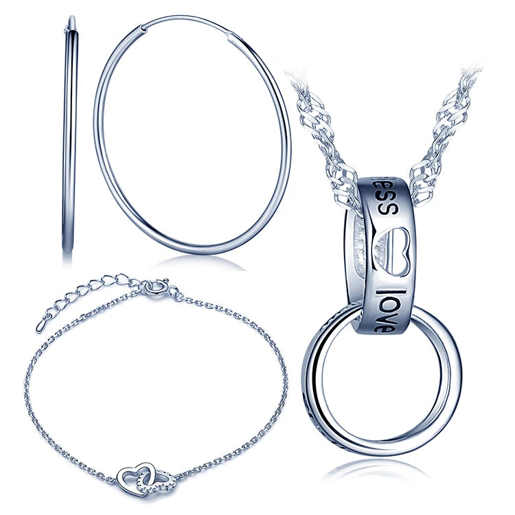 Fashion Hoop Earrings Bracelets Necklaces 925 Silver Jewelry Sets
