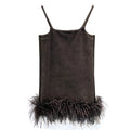 New Fashion Evening Party Fur Dress Women Black Fluffy Ostrich Feather Denim Dress