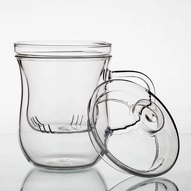 12oz 350ml Handmade Heat Resistant Clear One Steeping Mug  Glass Tea Infuser Cup Tea Glasses Set