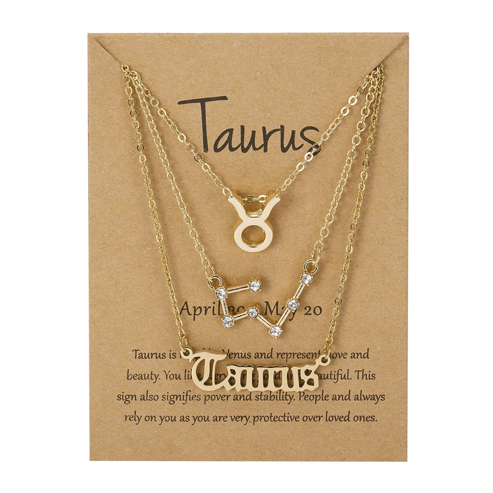 3pcs/set Wholesale Gold Silver Plated Astrology Pendant Women Horoscope 12 Zodiac Signs Necklace Jewelry