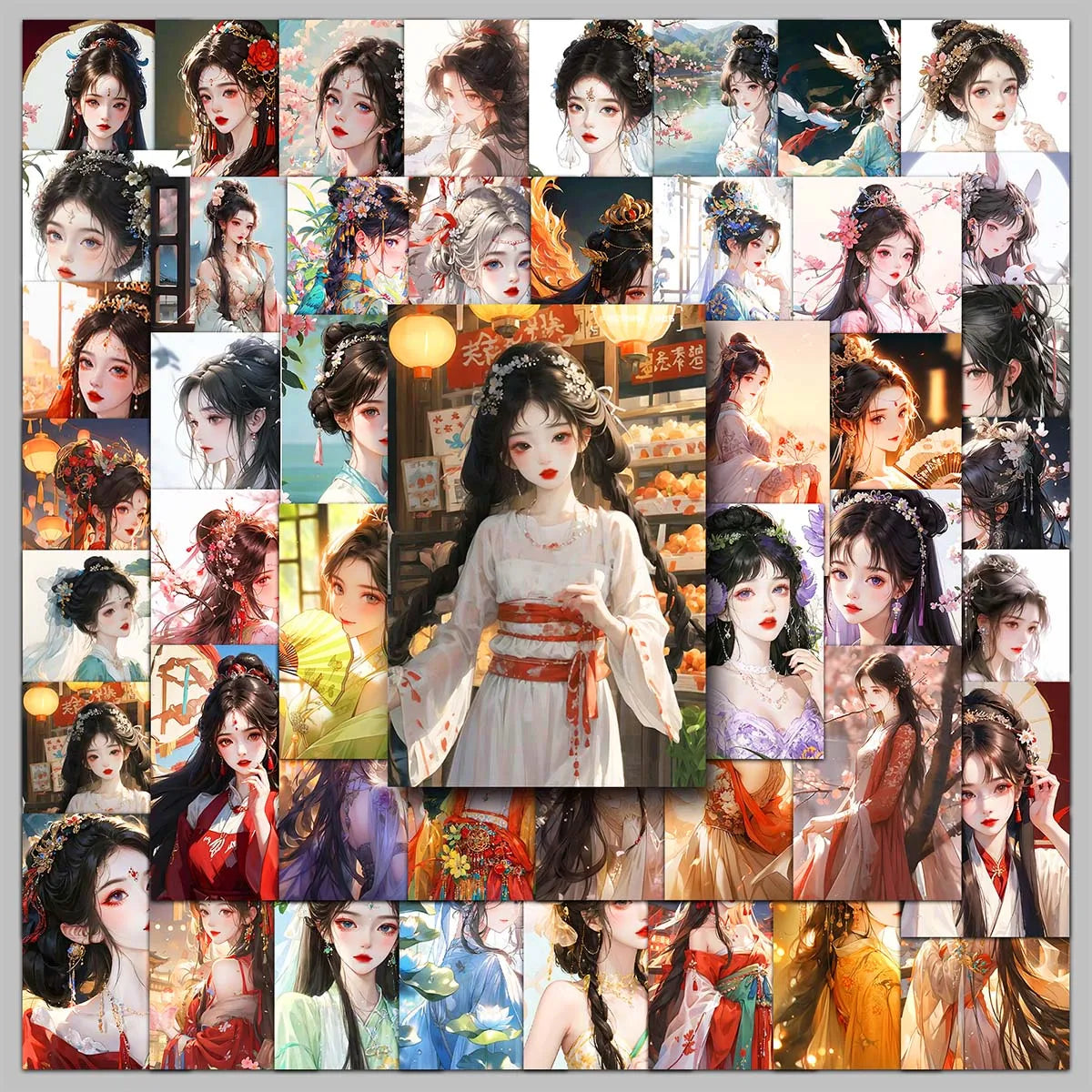 50PCS Factory Straight Hair Kind Gentle Personalized Ancient Girl Stickers for Camera & Bookshelf