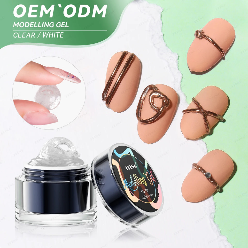 JTING Non Sticky DIY 3D Effect Milky White Color Rubber Modelling Gel Polish 15ML Long Lasting Modeling Gel Nail Polish OEM ODM