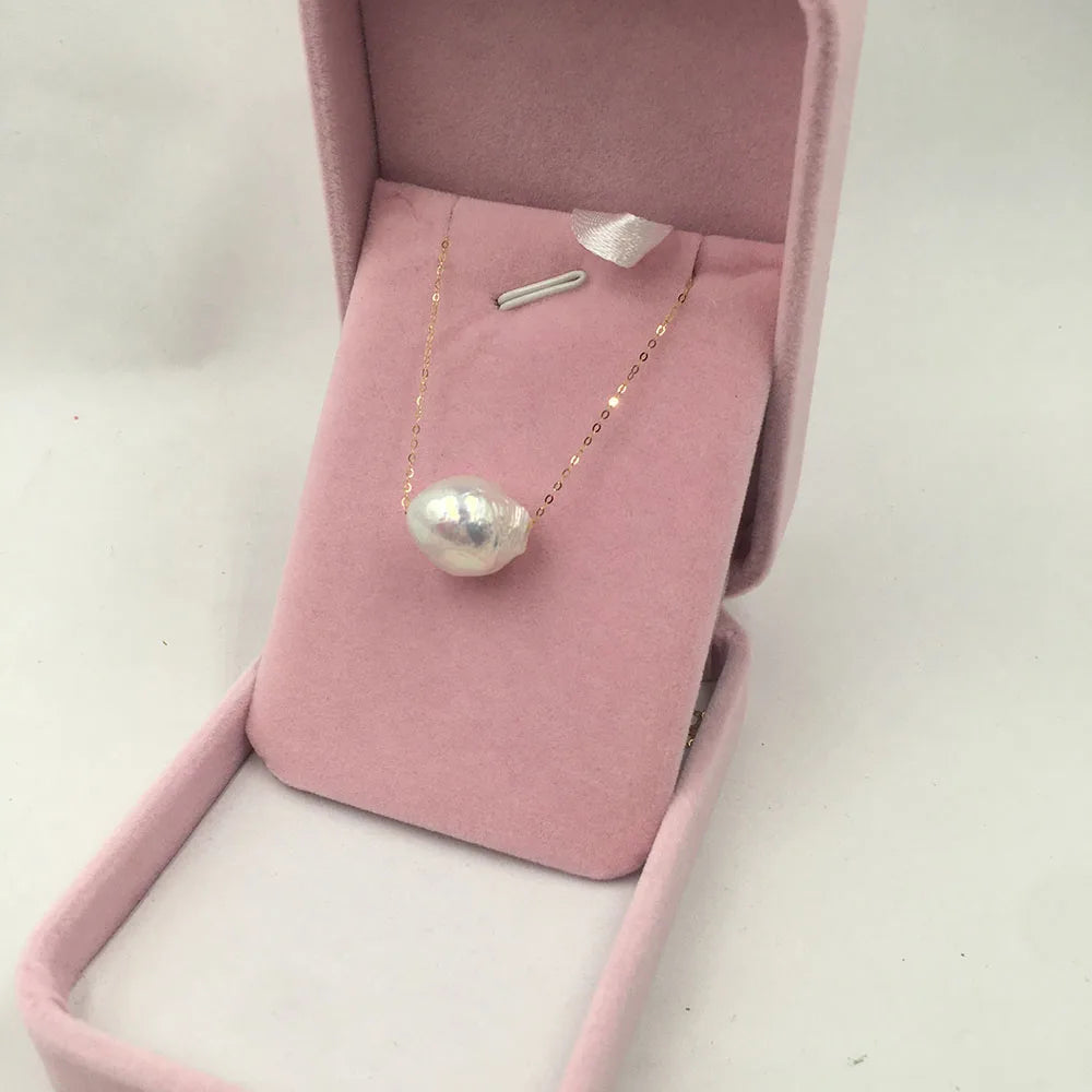 AU750  18 Inch Real 18K Gold Pearl Necklace 10-13 mm Keshi Baroque Natural Freshwater Pearl Pendant Necklace