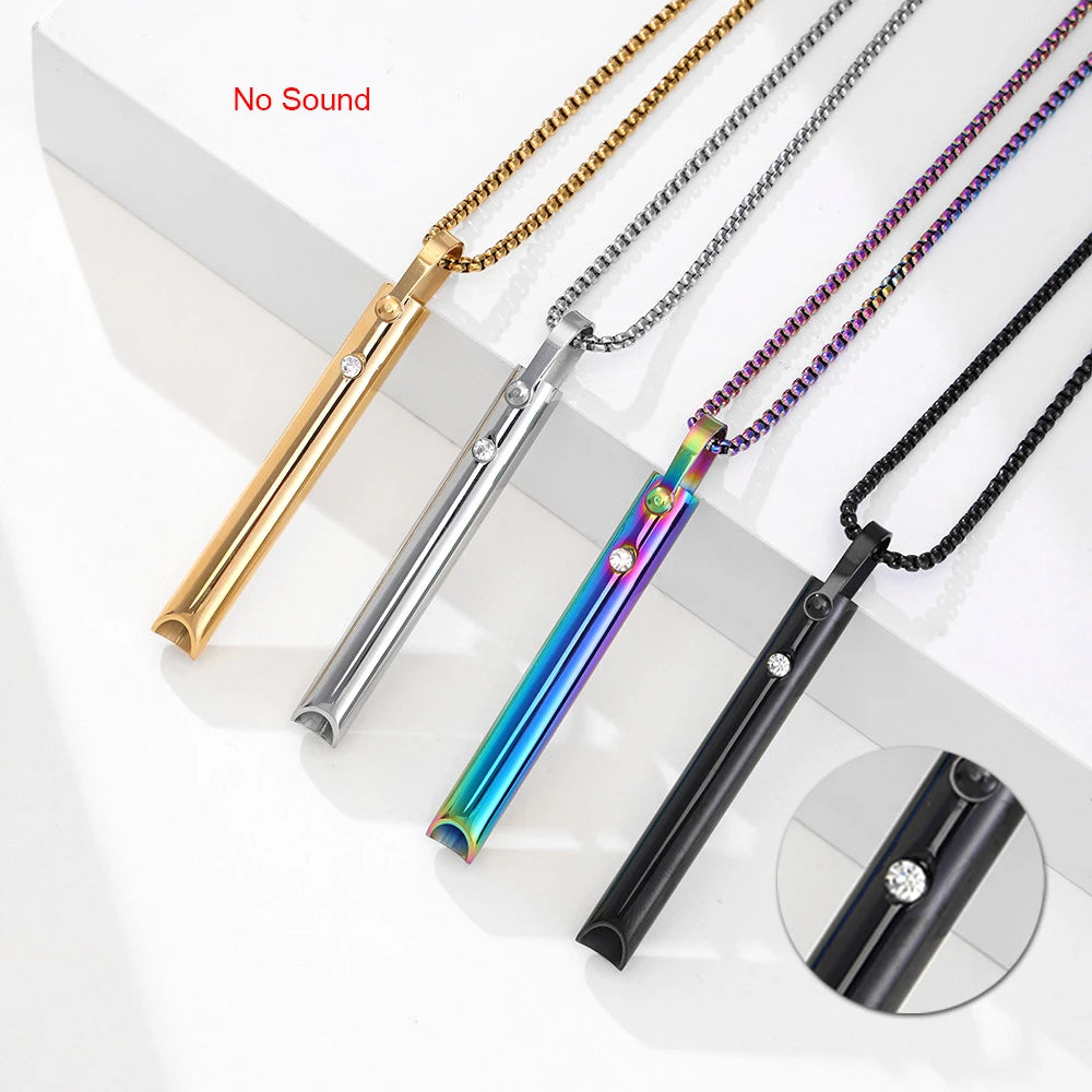 New Anxiety Breathe Easy Mindfulness Breathing Stainless Steel Rainbow Diamond Pendant Necklace for Natural Calm & Stress Relief