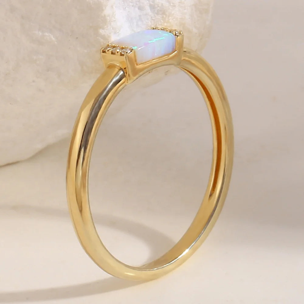 Dreamshow Natural Opals Rings 925 Sterling Silver 0.1 Micron Thick 14K Gold Plated Engagement Rings for Women