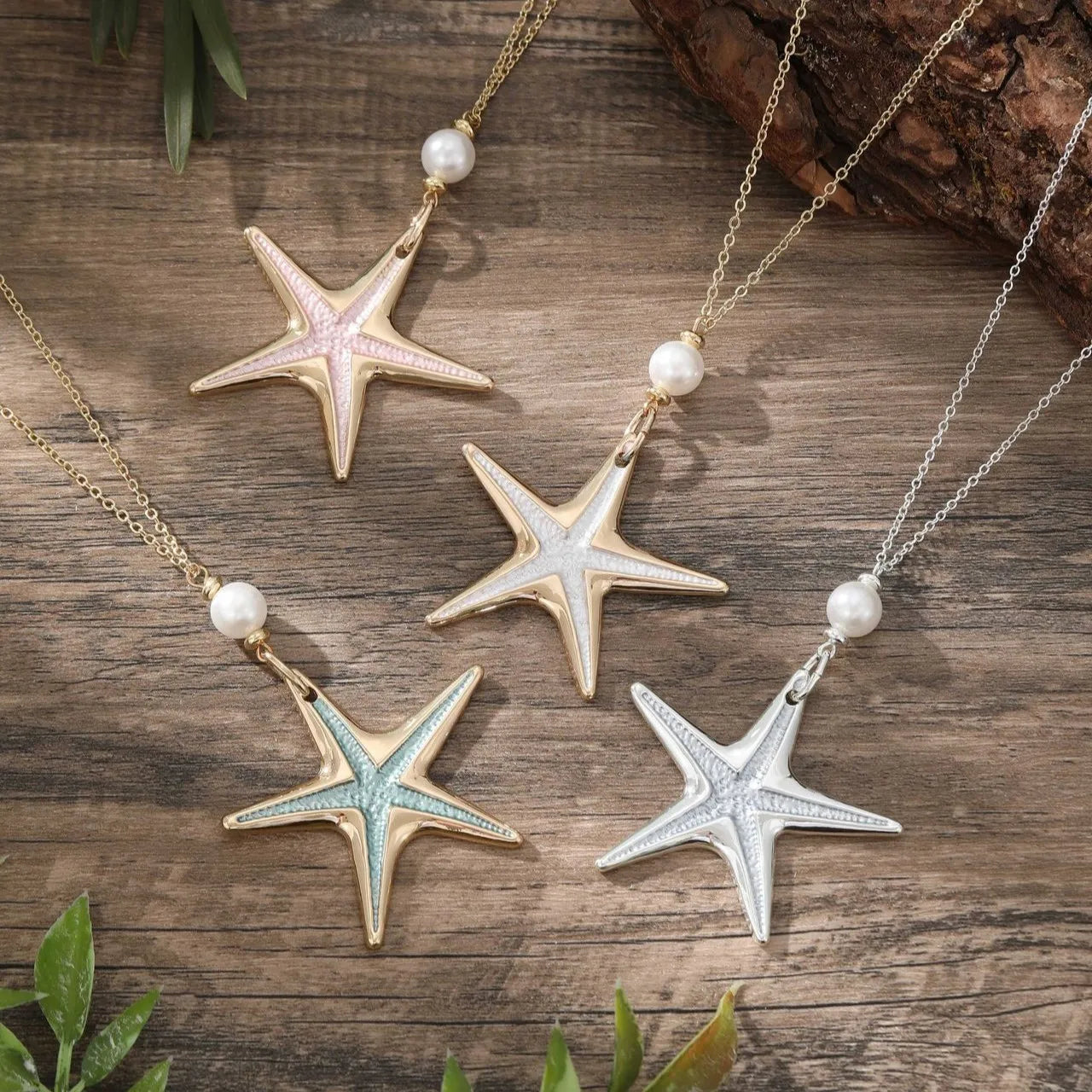 Summer Vacation Beach Colorful Painted Oil Necklace Bohemian Style Starfish Pendant Necklace for Women