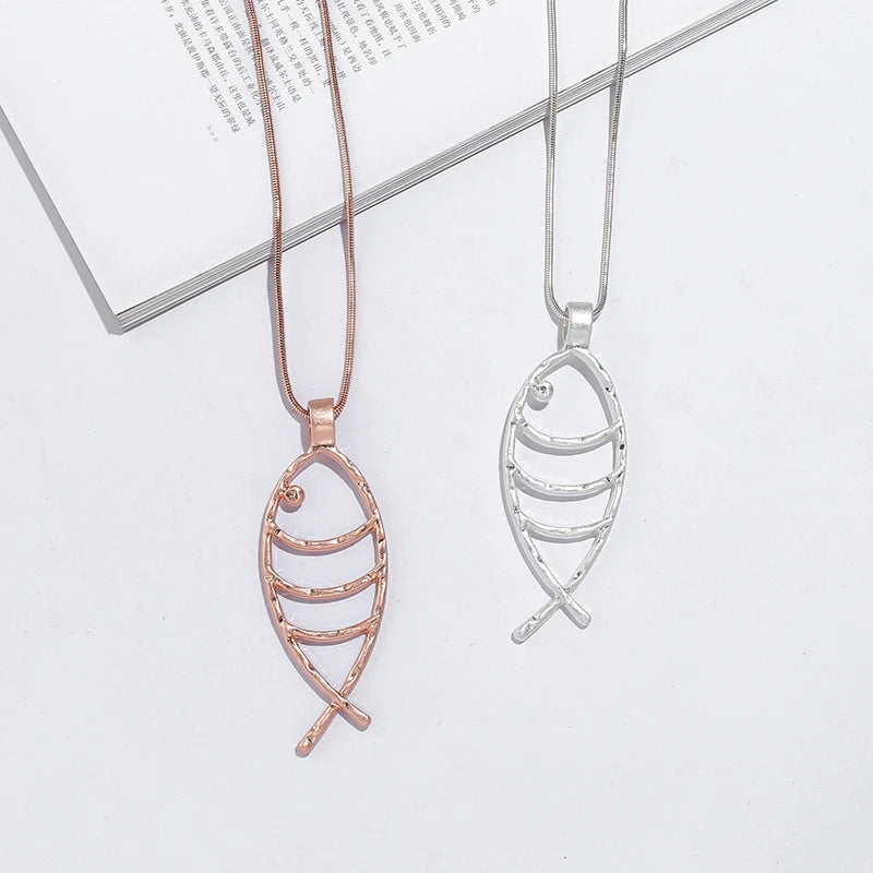 TongLing Stylish Fish Necklace Animal Alloy Necklace Jewelry for Women Handmade Necklace