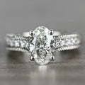Huitan Custom Women Finger Jewelry Eternity Ring Promise 4 Prong Oval Diamond Cubic Zirconia 925 Silver Color Wedding Ring
