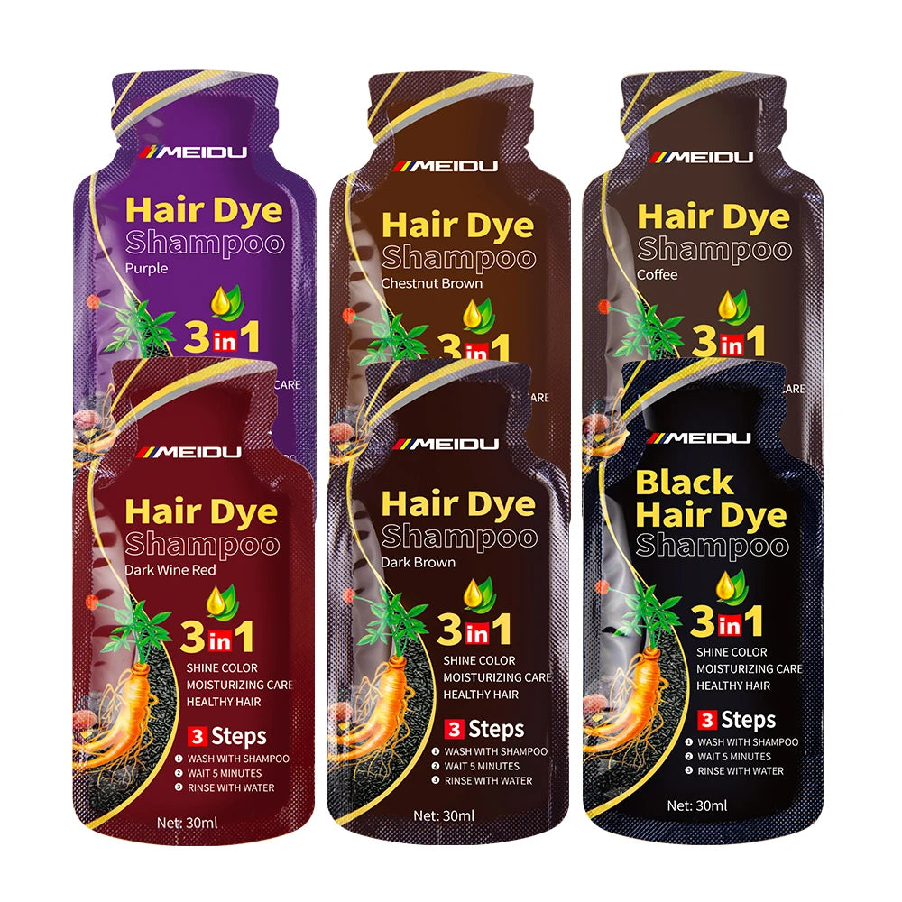 7 Colorful Effect Go Perfect Bubble Cover Gray Hair Dark Brown Meidu 3 in 1 Black Sachet Hair Dye Shampoo Color