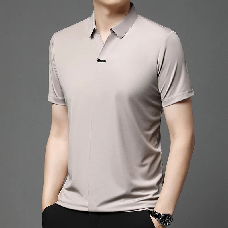 M-4XL Summer New Casual Scissor Collar Short Sleeve Polo Shirt Men's Flip Collar Breathable Business T-shirt Men