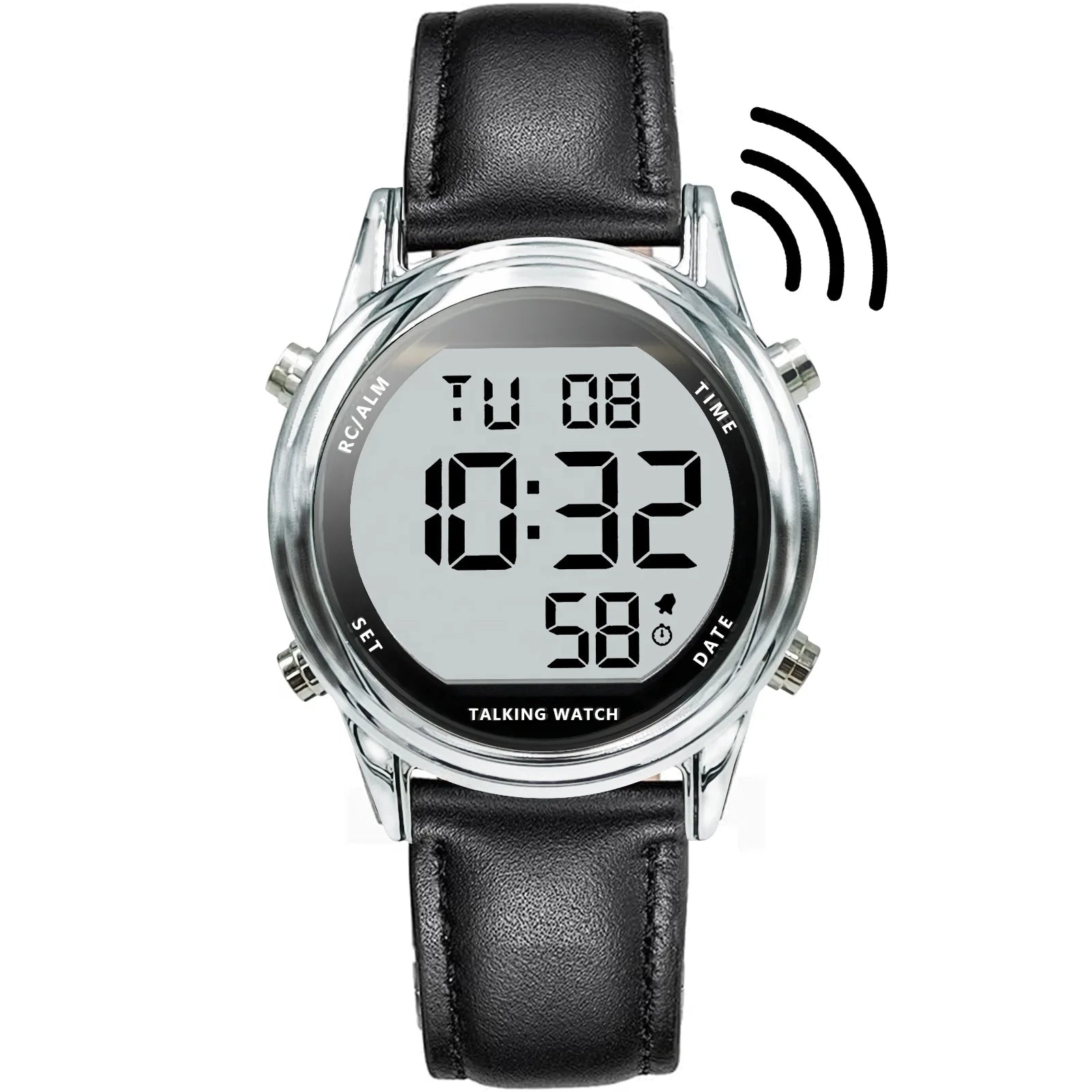 LCD Radio Controlled Talking Watch for Visually Impaired Elderly or Blind