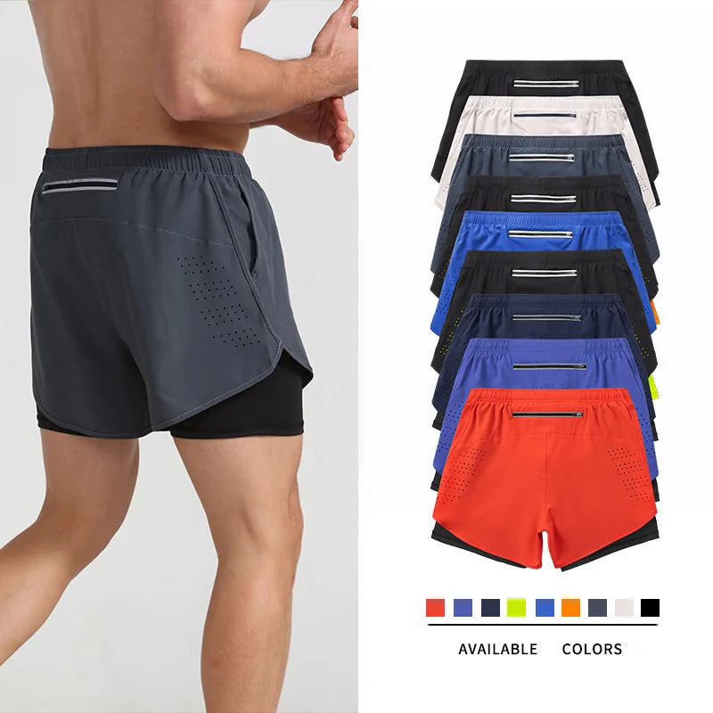 Two-Layer Sports Training Shorts with Pocket Quick Dry Soft Shorts Men's Clothing Workout Shorts
