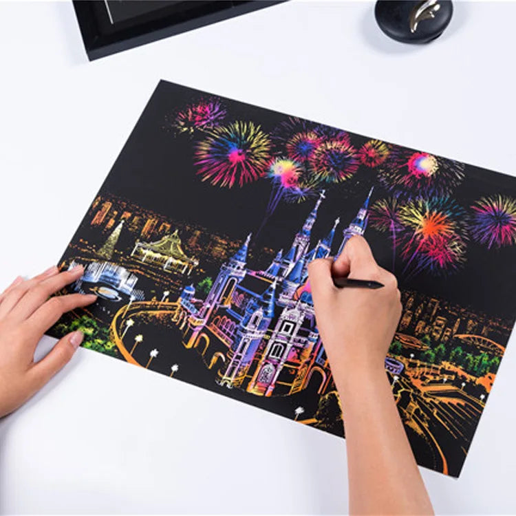 N-SP00 Rainbow Scraping Scratch Art Paper Magic Creative Colorful Card Drawing DIY Scratch Painting