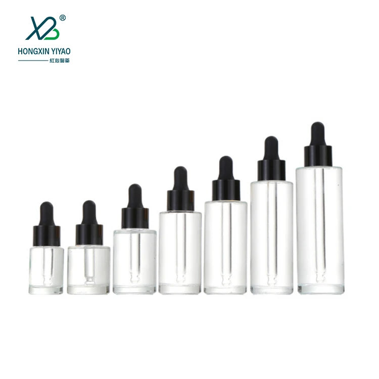 30ml 1oz Flat Shoulder Borosilicate Glass Dropper Bottle with Frosted Finish for Face Cream Essential Oil & Serum