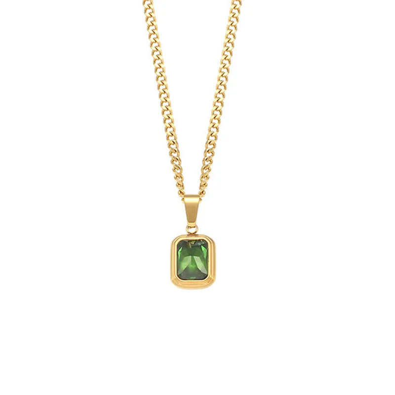 DAIHE Hip Hop 18k Gold Plated Stainless Steel Gemstone Clavicle Chain Necklace Kolye