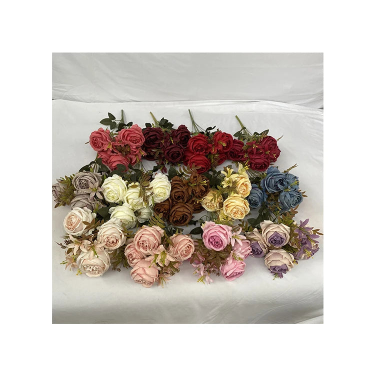 Best-Selling 9-Head Lily  Round Rose Artificial Flower Rose