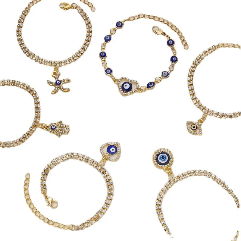 2023 Newest Barefoot Sandals Fashion Foot Chain Jewelry Anklet Full Crystal Evil Eyes Charm Anklet for Girls