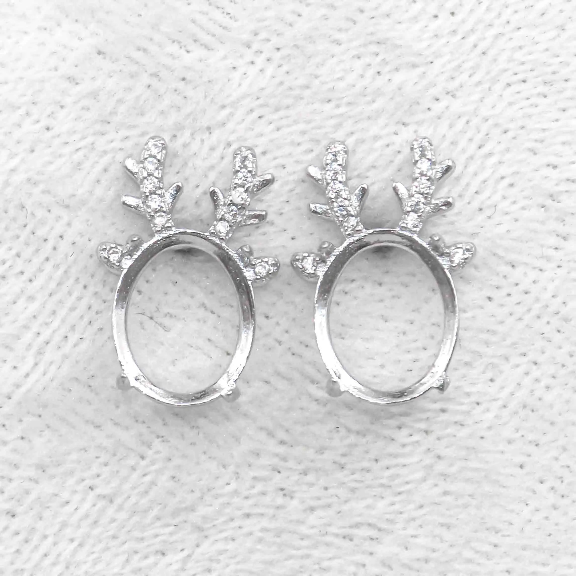 Sterling Silver 9*11mm Semi Mount Stud Earrings Empty Frame Support Blank Setting S925 Base Without Center Stone DIY for Inlay