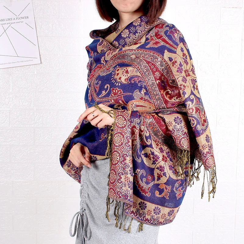 2026 Gold Metallic Scarf Shawl Pashmina Scarf With Tassel