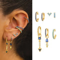 Luxury Trendy 7Pcs Sterling Silver & Brass Pendant Earrings Set Zircon Stones Water Drop Shape 18K Gold Plated for Women