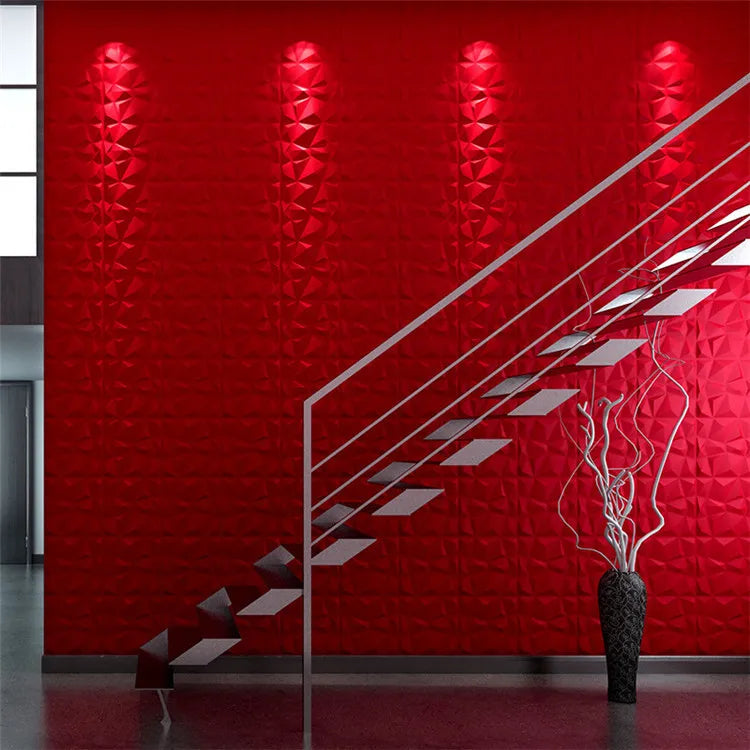 Light Weight 3d Wall Panel Pvc Plastic Wall Tiles Wall Decoration Material Red Color 3d Wall Panels