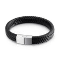 Wholesale New Men's Simple Cowhide Leather Bracelet with Stainless Steel Woven Design Frosted Magnetic Buckle Charm