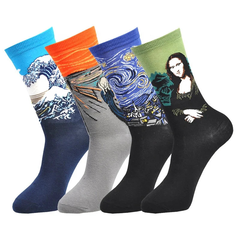 Wholesale Novelty Artistic Van Gogh Painting Socks Women Unisex Funny Art Graphic Famous Brand Cotton Crew Socks