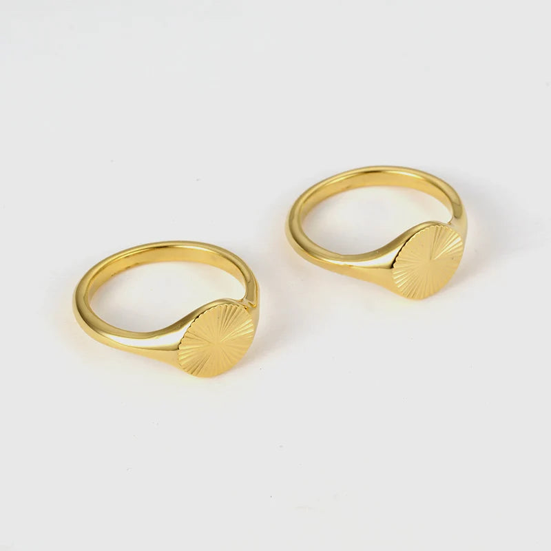 Fashion Never Sun Fade Geometric Textured 18K Gold Plated Stainless Steel Ring for Women Girl