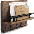 Black Rustic Modern Wooden Wall Mount Mail Organizer Shelf Wood Decorative Mail Holder and Key Holder