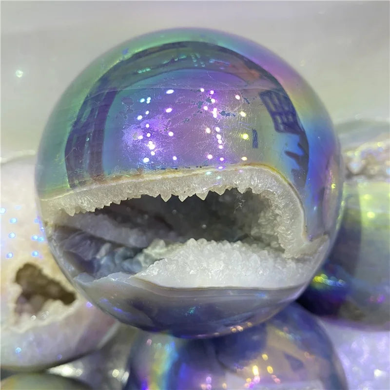 Gemstone Healing Crystal Wholesale Natural Angel Aura Agate Geode Sphere Druzy Spheres Crystal Ball for Decoration
