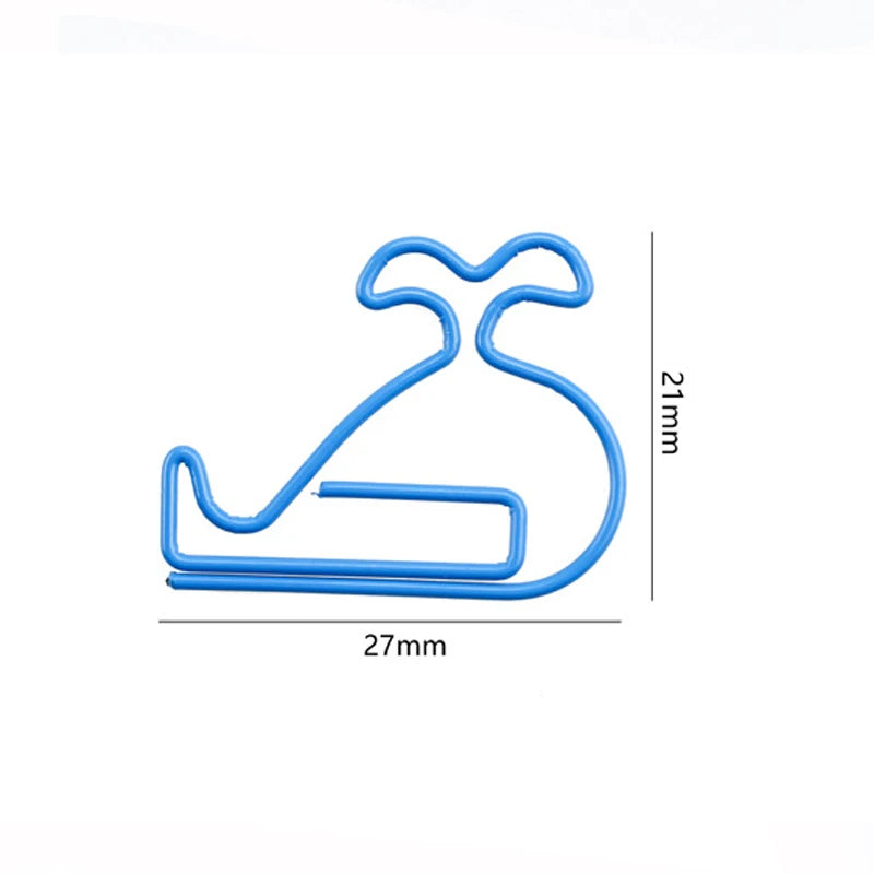 Small Cute Animal Fish Blue Whale Shape Paper Clip Binder Clip for Office School Paper Organizer Decorative Metal Clips