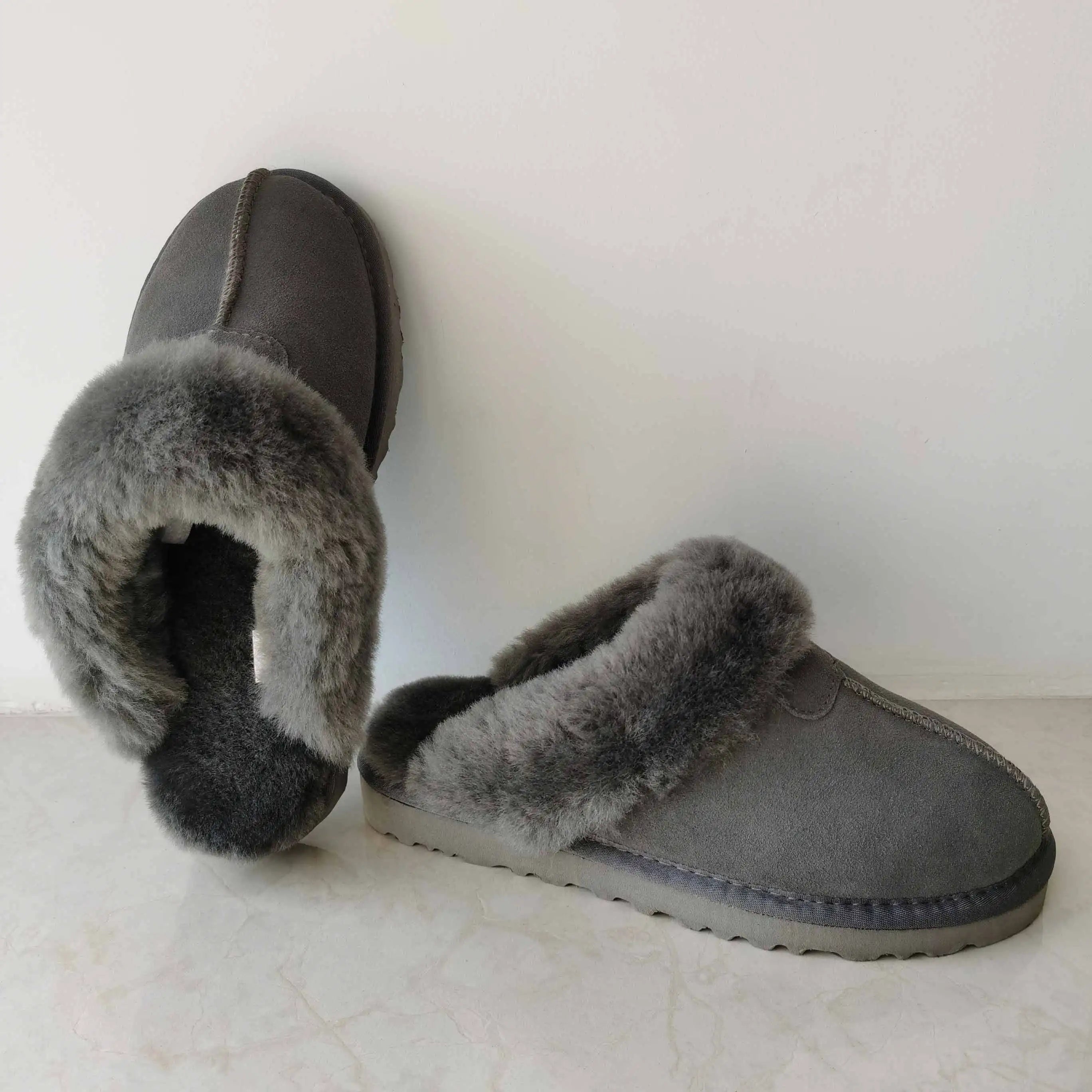 Women's Autumn Winter Warm Breathable Anti-Slippery Real Australian Sheepskin Fur Warm for with EVA Outsole