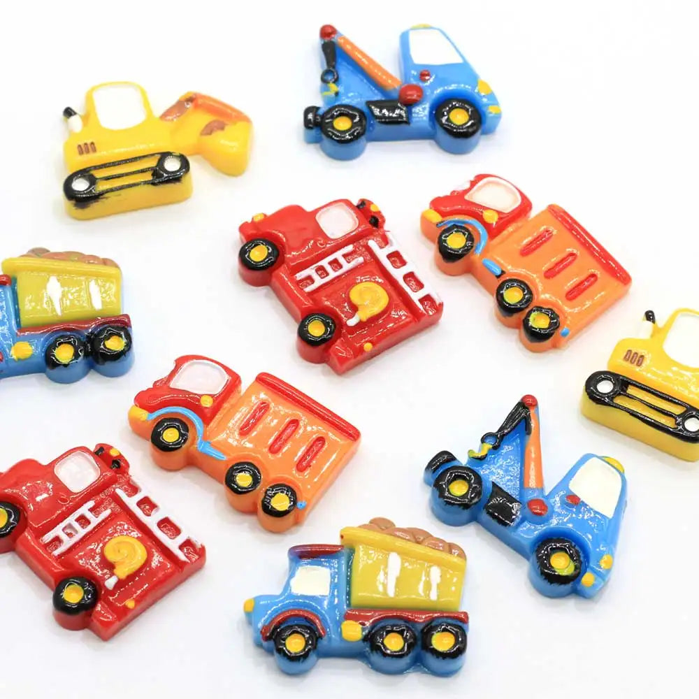 Resin Vehicle Miniature  Charms Artificial Cranes Bulldozers Excavator Toys Flat Back Cabochon for Kids Gifts