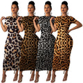 RTS Women Summer Short Sleeve Classics Dress Bodycon Maxi Long Leopard Tiger Dresses