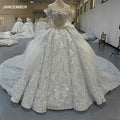 Hot Sale Boat Neck Crystal Ball Gowns Luxury Wedding Dress for Women Fashion Dress Long Train Bridal Gown Mn251