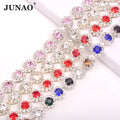 JUNAO 1 Yard Colorful Rhinestone Sil Ver Base Chain Pink Crystal Trim Rhinestone Chains for Shoes Boots Decoration