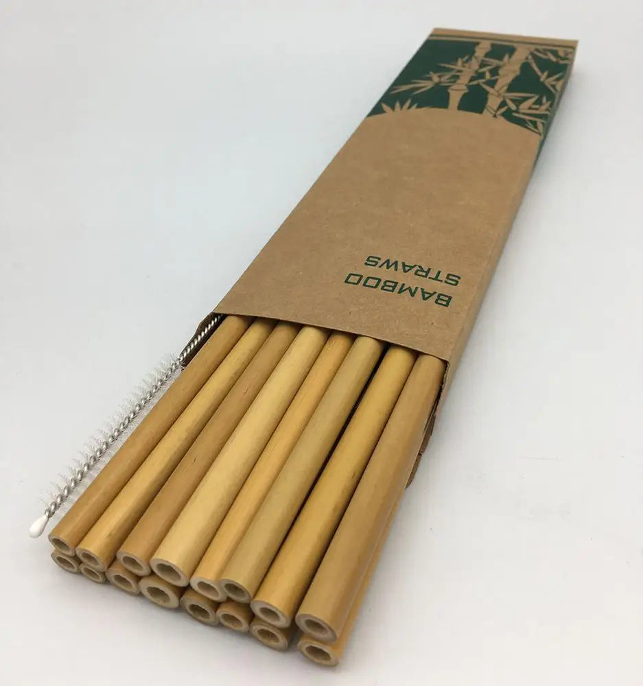 Customized Logo Green Degradable Straws Natural Bamboo Straw with Storage Pouch Box for Drinks Shop