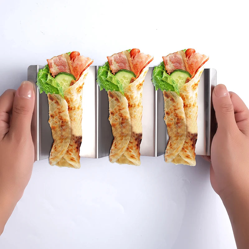 8" X 4" X 2"  Set of 2 Pancake Stand Holds up to 3 Pancakes Each As Plates Stainless Steel Pancake Holder