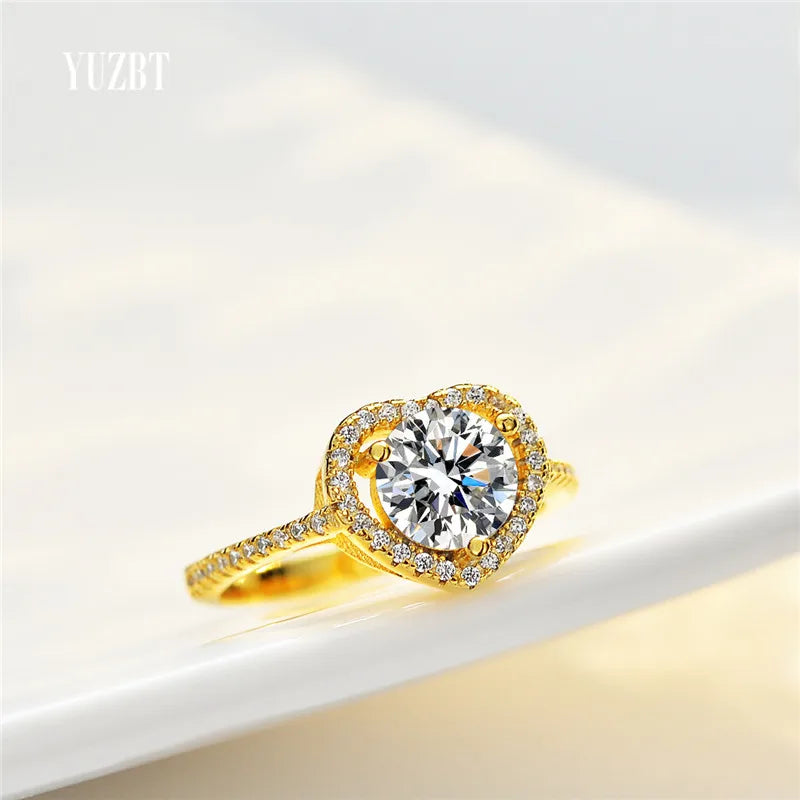 Classic Yellow Gold Plated 1 ct Excellent Cut D Color Pass Diamond Test Moissanite Heart Wedding Ring for Women Fine Jewelry