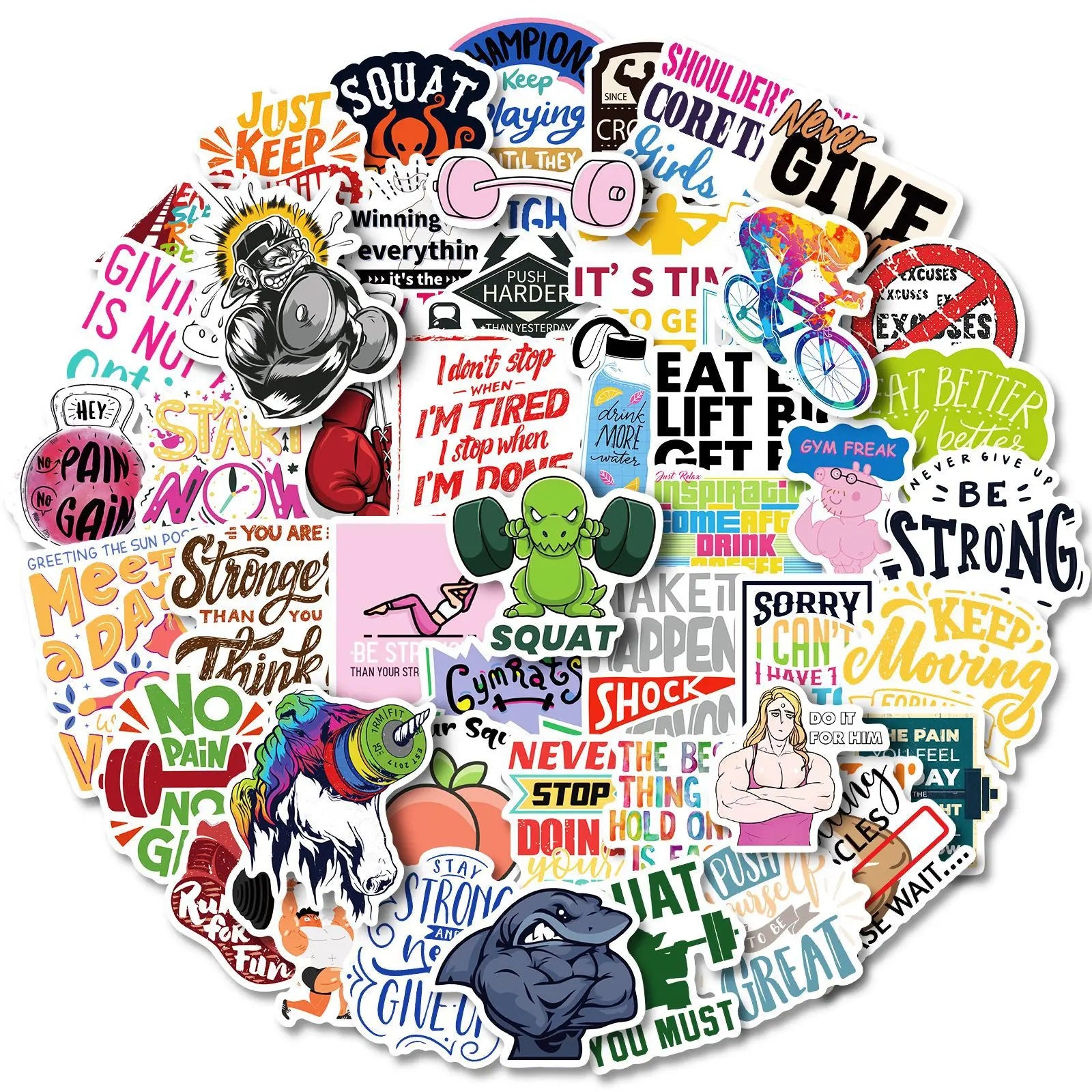 50Pcs Fitness Inspirational Letter Gym Decorative Stickers for Laptop Phone Water Cup Waterproof Vinyl Sport Sticker