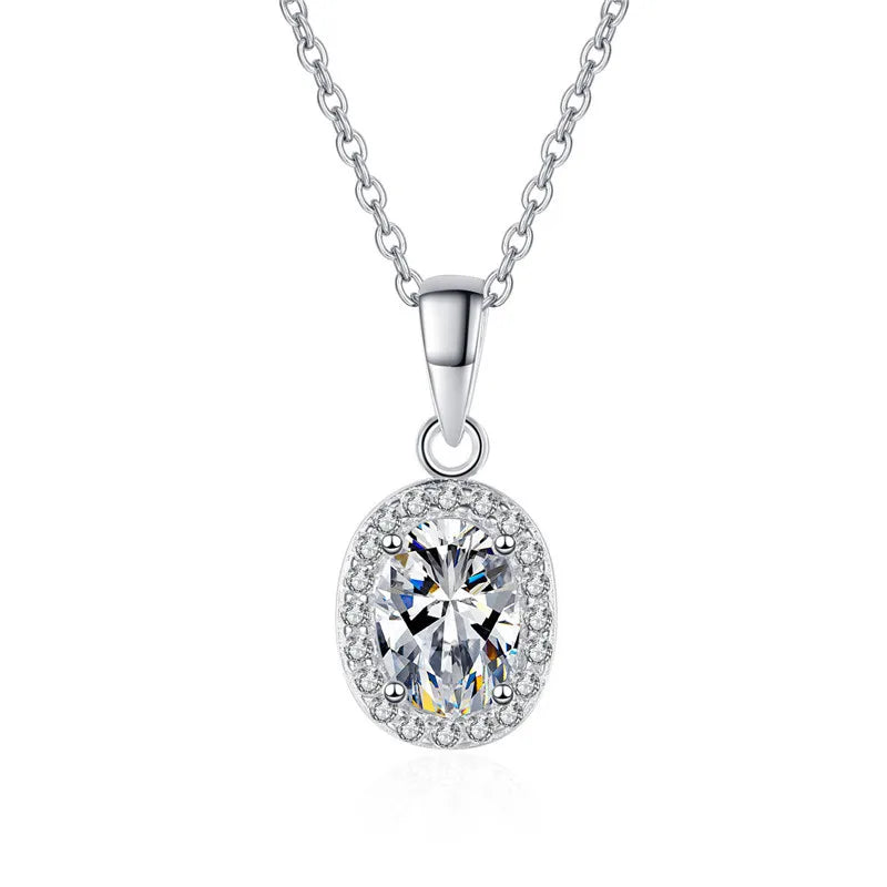 Fine Jewellery Fashion Pendant 1CT Moissanite Oval Cut 925 Sterling Silver White Gold Plated Women's VVS Diamond Necklace