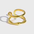 Two Layers Simple Irregular Shape 18K Gold Plated S925 Sterling Silver Smooth Open Adjustable Rings for Women